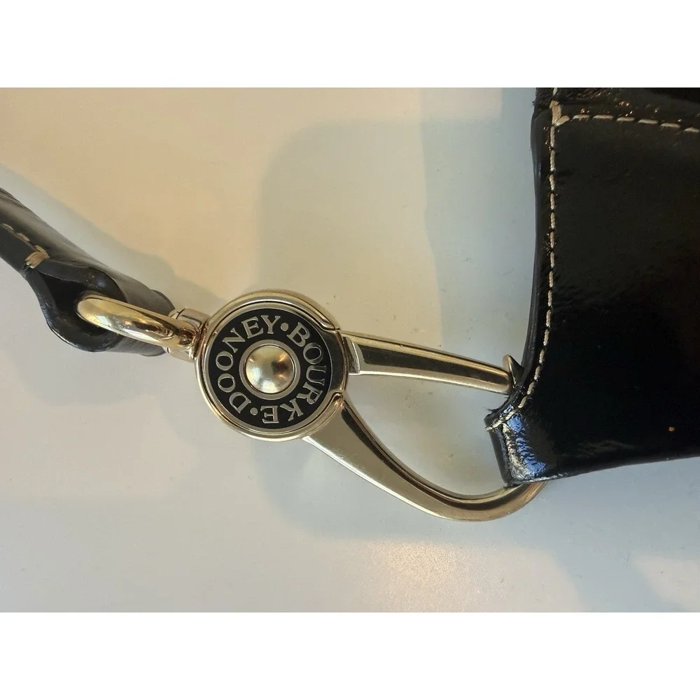 Dooney & Bourke Black Patent Leather‎ Medium Hobo Shoulder Bag Zip Pocket Nice